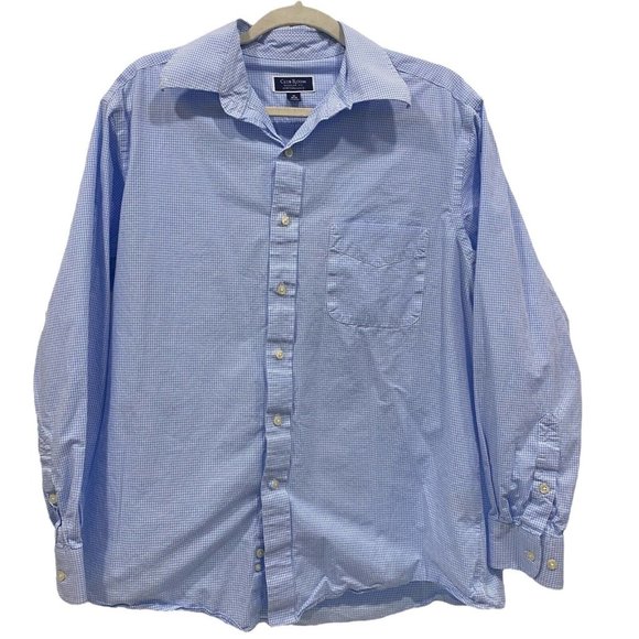 CLUB ROOM Performance Men’s Long Sleeve Cotton Dress Shirt 16/34-35 Blue Check - Picture 1 of 7
